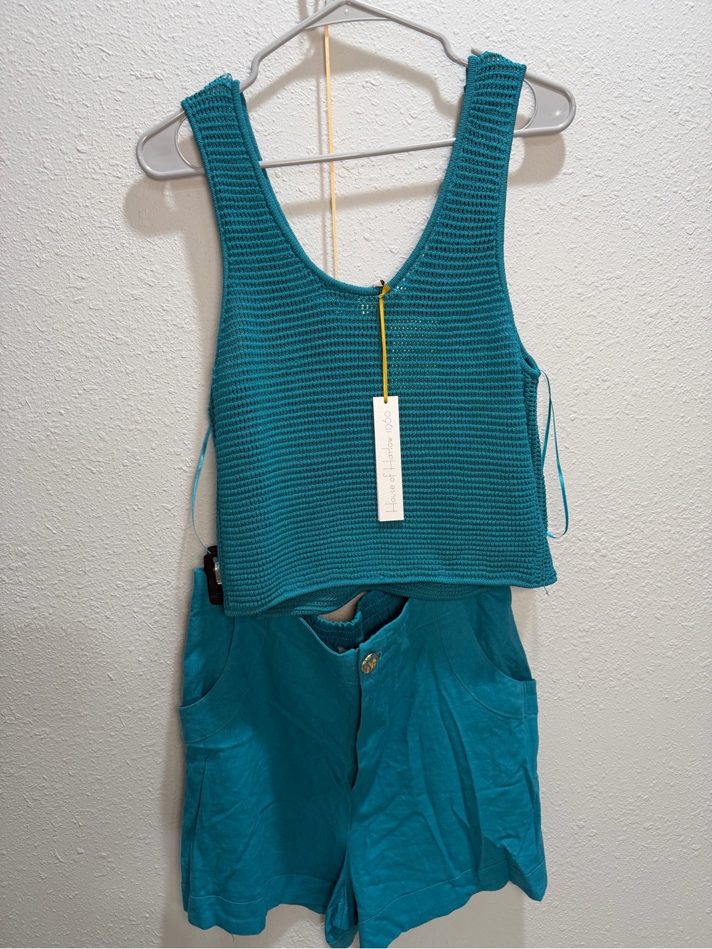 House of Harlow 1960 Teal Knit Tank & Shorts Set